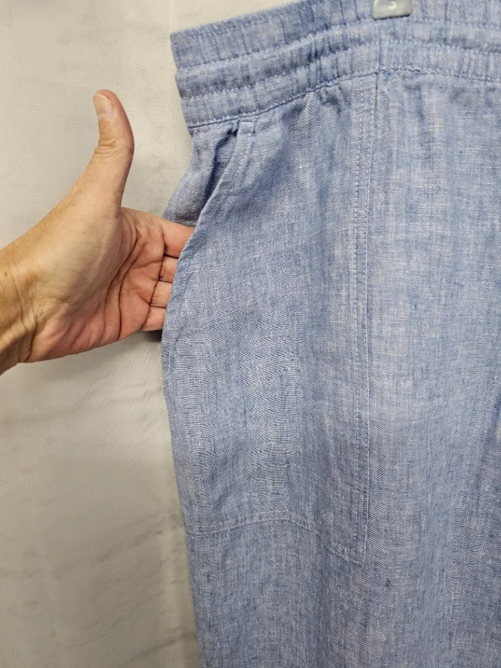 Lands' End Pants Blue Linen Crop Beach Summer Casual Wide Leg 3X - Picture 4 of 11